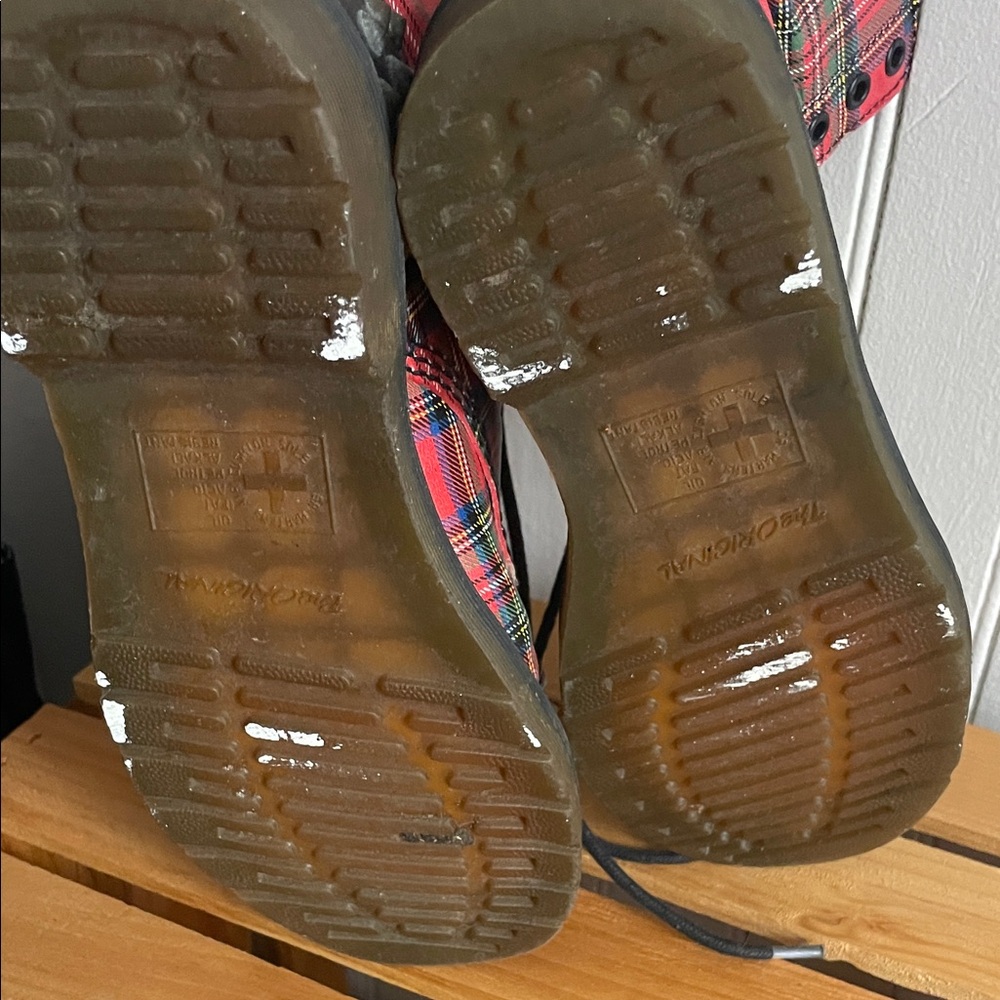 Dr. Martens Red Plaid Studded Boots - Picture 4 of 5